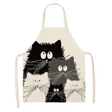 Black White Cat Printed Kitchen Aprons for Women Home Cooking Baking Waist Bib Cotton Linen Pinafore Aprons 66x47cm 47x38cm 2024 - buy cheap