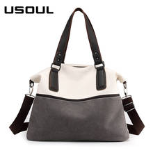 USOUL Women Casual Handbags 2020 New Canvas Shoulder Bag Grey White Patchwork Concise Woman Crossbody Bags Soft Big Capacity 2024 - buy cheap