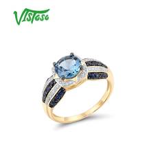 VISTOSO-anillo de oro de 14 quilates con Topacio Azul y zafiro para mujer, sortija, oro amarillo 585, 14K 2024 - compra barato