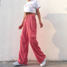 Уличный комбинезон в стиле ретро, Прямые вельветовые розовые женские драпированные свободные штаны с широкими штанинами для похудения, розовые брюки-карго, женские штаны 2024 - купить недорого