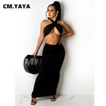CM.YAYA Women Set Solid Sleeveless Halter Super-short Tops Drawstring Waist Elastic Ankle Length Skirt 2 Piece Set Sexy Outfit 2024 - buy cheap
