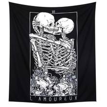 Skull Tapestry Kissing Lover Black and White Tarot Skeleton Flower Wall Hanging 2024 - buy cheap