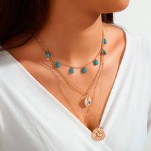 Conjunto de collar de cadena de 3 capas, collar de cuerno, collar de luna creciente, joyería de Cristal Bohemia para playa, joyería de cadena de clavícula Bohemia, gran oferta 2024 - compra barato