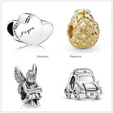 925 Sterling Silver Bead Charm Shine Golden Pineapple Charm Fit Pandora Women Bracelet & Necklace Diy Jewelry 2024 - buy cheap