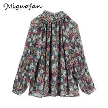 Miguofan Women blouse chiffon print floral shirts blouse turtleneck long sleeve patchwork casual blouses for female autumn tops 2024 - buy cheap