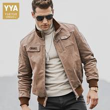 Casual High Quality Pigskin Genuine Leather Men Short Jackets Winter Long Sleeve Stand Collar Rib Patchwork Slim Coats Plus Size 2024 - buy cheap