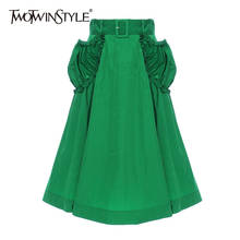 TWOTWINSTYLE Patchwork Pockets Women Skirt High Waist With Sashes Ruched Elegant Skirts Female Clothing Fashion 2021 Spring 2024 - buy cheap