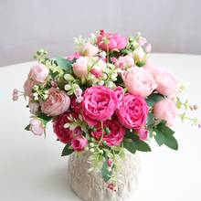 Flores artificiales de seda, hermoso ramo blanco de rosas peonías, decoración de boda, Fiesta en casa, invierno, el más vendido 2024 - compra barato