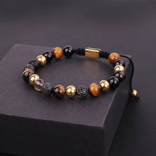 High quality natural stone men jewelry stainless steel gold beads brown tiger eye braided men friendship bracelet gift 2024 - buy cheap