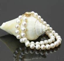 Joyería de moda, 2 filas AAA, 8-9MM, pulsera de perlas blancas del Mar del Sur, 7,5-8 ", cierre de oro 2024 - compra barato