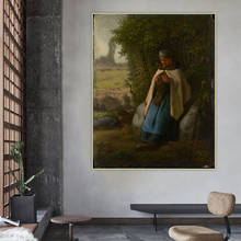 Citon Jean Francois Millet《Shepherdess Seated on a Rock》Canvas Oil Painting Artwork Picture Wall Decor Backdrop Home Decoration 2024 - buy cheap