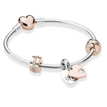 BRACE CO European Heart-shaped Pendant Charm Bracelet Fit Women's Jewellery Snake Chain Rose Gold Metal Fashion Fine Bracelets 2024 - buy cheap