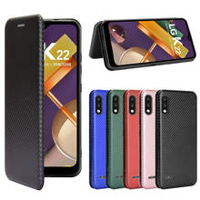 For LG K22 Case For LGK22 Case Carbon Fiber Flip Leather Case For LG K22 Business Magnetic Wallet Card Slot Slim Cover 6.2" 2024 - buy cheap