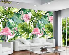beibehang 3d custom wallpaper mural nordic small fresh flamingo turtle back leaf background wall painting 3d wallpaper 2024 - buy cheap