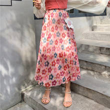 2020 Summer Women Skirt with Lining Floral Loose Casual A-line Pleated Skirt with Elastic Waist Sweet Korean Style Chic Skirts 2024 - buy cheap