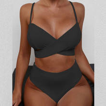 Bikini brasileño de cintura alta para mujer, traje de baño Sexy, unicolor, Push-Up, ropa de playa brasileña, conjunto de baño de dos piezas 2021 2024 - compra barato