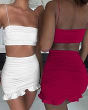 Summer 2022 Women Set Spaghetti Strap Crop Top White Sexy And Mini Bodycon Skirt Ruffles Party Outfit Club Two Piece Sets 2024 - buy cheap