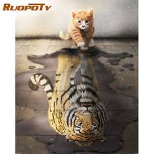 RUOPOTY Oil Painting By Numbers Cat And Tiger Animal Paint Kits For Adults HandPainted Framed On Canvas Home Decor Wall Photo 2024 - buy cheap