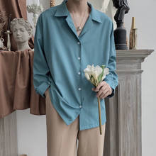 Camisa social masculina de manga longa, camisa social para homens da moda coreana, de cor sólida, com manga comprida, para negócios 2024 - compre barato