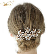 Wedding Accessories Jewelry Bridal Hair Comb Clip Golden Headpiece With Floral Decoration 2024 - buy cheap