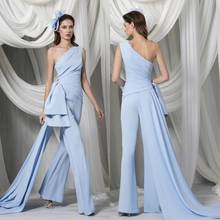 Céu azul formatura macacão com trem longo um ombro elegante vestidos de noite babados personalizar vestidos formal robe de soirée 2024 - compre barato