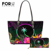 FORUDESIGNS PU Leather Women Handbag and Purse Set Hot Fashion Polynesian Chuuk Polynesian Hibiscus Flower Print Top-handle Bags 2024 - buy cheap