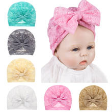Кружевная шапка с бантом для маленьких девочек, шапка-тюрбан с капюшоном и помпоном для младенцев, Шапочка-бини, головной убор для новорожденных, Шапка-тюрбан, головной убор для малышей 2024 - купить недорого