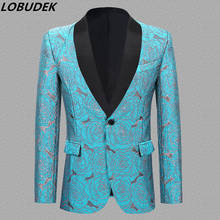 New Arrival Men Jacquard Blazer Men's Fashion Slim Rose Pattern Blazers Male Singer Performance Evening Host Suit Jacket Purple 2024 - buy cheap