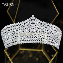 Zircônia cúbica completa rainha real princesa alto pageant coroas cz casamento nupcial tiaras zircão acessórios de jóias para cabelo feminino 2024 - compre barato