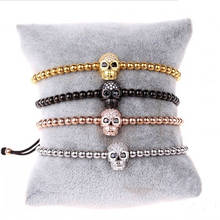 Simple design Gold Stainless Steel Beads CZ Pave Skull Charm Macrame Bracelet Men Women 2024 - buy cheap