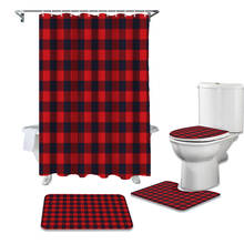 Juego de cortina de ducha y alfombra de baño, juego de cortinas de ducha impermeables a cuadros, color rojo y negro, tapa de inodoro, tapete 2024 - compra barato