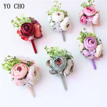 YO CHO Artificial Silk Rose Flower Bridal Wrist Corsages Groom Boutonniere Brooch Bridesmaid Hand Flowers for Prom Party Meeting 2024 - buy cheap