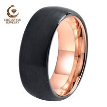 Anillo de boda para hombre y mujer, color negro, oro rosa, tungsteno, 8MM, con cúpula, cepillado, ajuste cómodo 2024 - compra barato