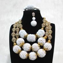 Luxury Nigerian White Beads Fine Jewelry Set For Women With Gold Divider 3 Layers Nigerian Wedding Jewellery Set 2019 Big Design 2024 - buy cheap