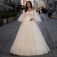 Light Champagne Wedding Dress 2021 Puff Sleeve Wedding Gowns Tulle Lace Vestido De Noivas Princesa Bride Dresses Beach Rustic 2024 - buy cheap
