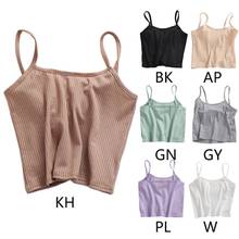 Women Summer Sleeveless Cropped Tank Top Ribbed Knitted Solid Color Slim Camis Spaghetti Strap Off Shoulder Basic Sling Vest 2024 - buy cheap