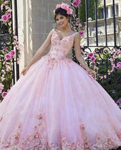 Розовое платье для девушек 2021 с цветочной аппликацией, блестками, бусинами и открытой спиной для вечерние ринки, милое бальное платье принцессы 16 лет, платья 15 лет 2024 - купить недорого