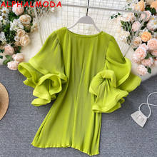 ALPHALMODA 2021 Summer Ruffled Sleeve Pullovers Loose women Fashion Chiffon Top Solid Color Chic Summer Top 2024 - buy cheap