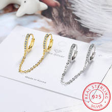 Solid 925 Sterling Silver Double Earrings Chain Small Round Circle Hoop Tassel Ear Rings Two Ear Holes Helix Piercing SE178 2024 - buy cheap