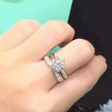 Anéis de noivado luxuosos para mulheres, 2 quilates, pedra sintética, conjunto para casamento, conjunto de noiva, prata esterlina sólida 2024 - compre barato