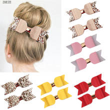 2Pcs Cute Glitter Leather Hair Clips 3.5" PU Bow With Ribbon Alligator Hairpins Girls Barrettes Hair Accessories Free Shipping 2024 - buy cheap