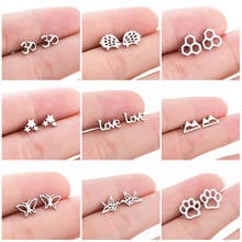 Hfarich Stainless Steel Motorcycle Honeycomb Star Mountain Butterfly Crane Paw Hedgehog Love Earrings For Women Girls Christmas 2024 - buy cheap