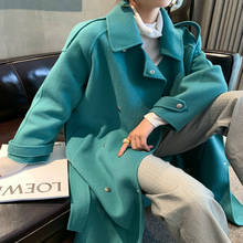 Женское длинное кашемировое пальто, элегантное винтажное кашемировое шерстяное пальто с поясом, модель 95% в Корейском стиле на весну и осен... 2024 - купить недорого