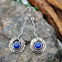 Vintage Handmade Copper Wire Winding Stone Earring Round Natural Lapis Lazuli Dangle Earrings for Women Boho Jewelry 2024 - buy cheap