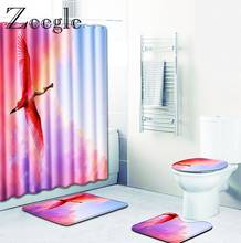 Zeegle-conjunto de cortina de banho com flamingo 3d para banheiro, antiderrapante, tapete de banheiro para decoração de banheiro e pisos 2024 - compre barato