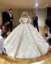 Кружевное бальное платье с открытыми плечами, свадебное платье, Роскошные свадебные платья с длинными рукавами в Дубае с перьями, Robe De Mariee 2024 - купить недорого