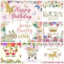 Laeacco Baby Shower Backdrops Watercolor Painting Pink Flowers White Background Customized Photography Backgrounds Photocall 2024 - buy cheap