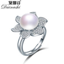 Dainashi Gorgeous 925 Sterling Silver Flower Zircon Crystal Adjustable Ring Luxury 100% Genuine Freshwater Cultured Pearl Ring 2024 - buy cheap