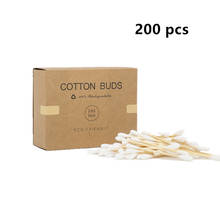 Cotonete de algodão de bambu com duas pontas, cotonete de algodão descartável para maquiagem, limpeza de orelhas e nariz, 200 peças 2024 - compre barato