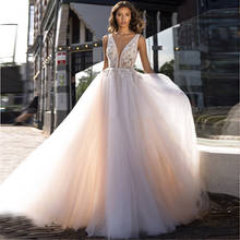 Booma Beach Wedding Dress 2019 Soft Tulle with Lace Appliqued Beading Backless Boho Bridal Gowns Sleeveless Princess Party Dress 2024 - buy cheap